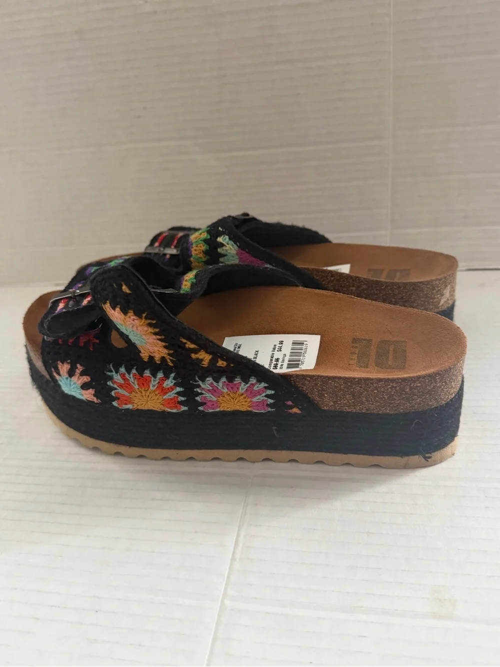 Dirty Laundry Timeless Black boho floral Crochet Sandals 8.5 BROKEN STRAP
